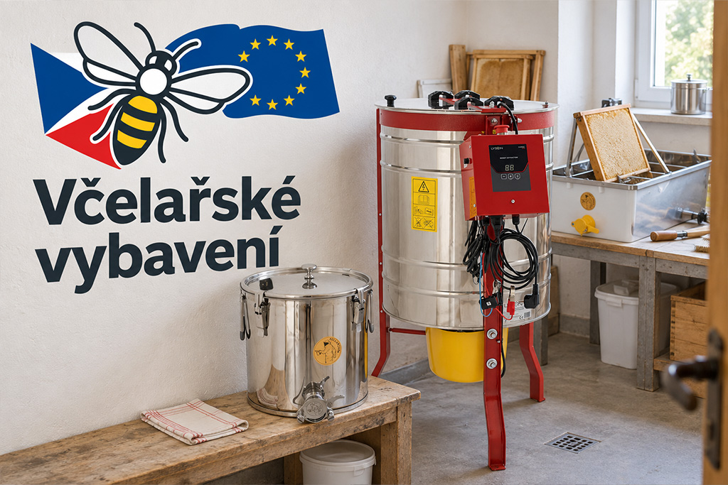 Nerezové včelařské zařízení včetně medometu a nádoby pro zpracování medu